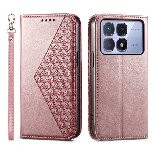 For Redmi K70 Ultra Cubic Grid Calf Texture Magnetic Leather Phone Case(Rose Gold) - Xiaomi Cases by PMC Jewellery | Online Shopping South Africa | PMC Jewellery | Buy Now Pay Later Mobicred