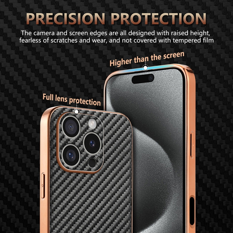 For iPhone 16 Pro Max AZNS Electroplated Edge Carbon Fiber Texture Phone Case(Brown) - iPhone 16 Pro Max Cases by AZNS | Online Shopping South Africa | PMC Jewellery | Buy Now Pay Later Mobicred