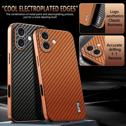 For iPhone 16 AZNS Electroplated Edge Carbon Fiber Texture Phone Case(Blue) - iPhone 16 Cases by AZNS | Online Shopping South Africa | PMC Jewellery | Buy Now Pay Later Mobicred