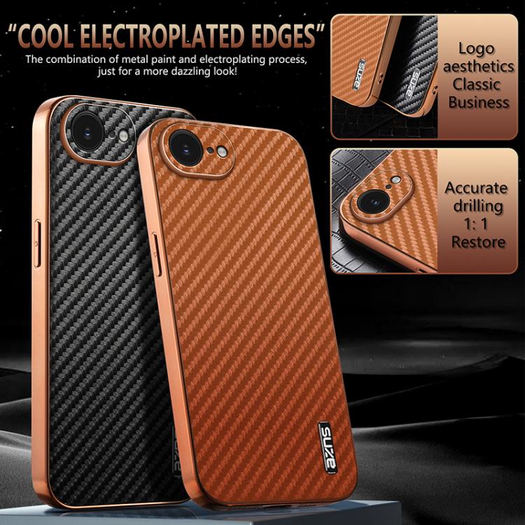 For iPhone 16e AZNS Electroplated Edge Carbon Fiber Texture Phone Case(Green) - free shipping - PMc TechLife - Order now!