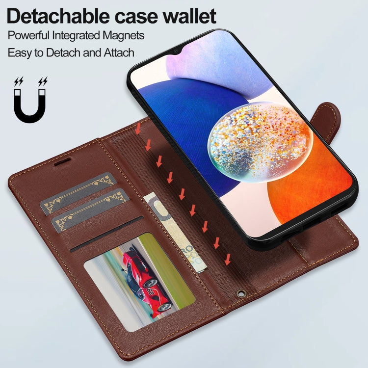 For Samsung Galaxy A14 4G / A14 5G LC.IMEEKE L2 Series Detachable Magsafe PU Phone Case with Lanyard(Brown) - Galaxy Phone Cases by LC.IMEEKE | Online Shopping South Africa | PMC Jewellery | Buy Now Pay Later Mobicred