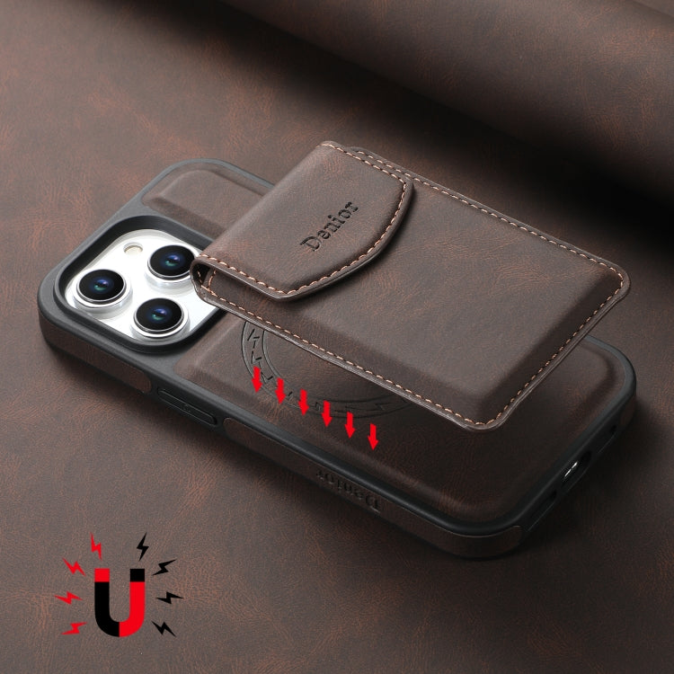 For iPhone 16 Denior D19 Skin Feel MagSafe Detachable Card Slot Phone Case(Brown) - iPhone 16 Cases by Denior | Online Shopping South Africa | PMC Jewellery | Buy Now Pay Later Mobicred