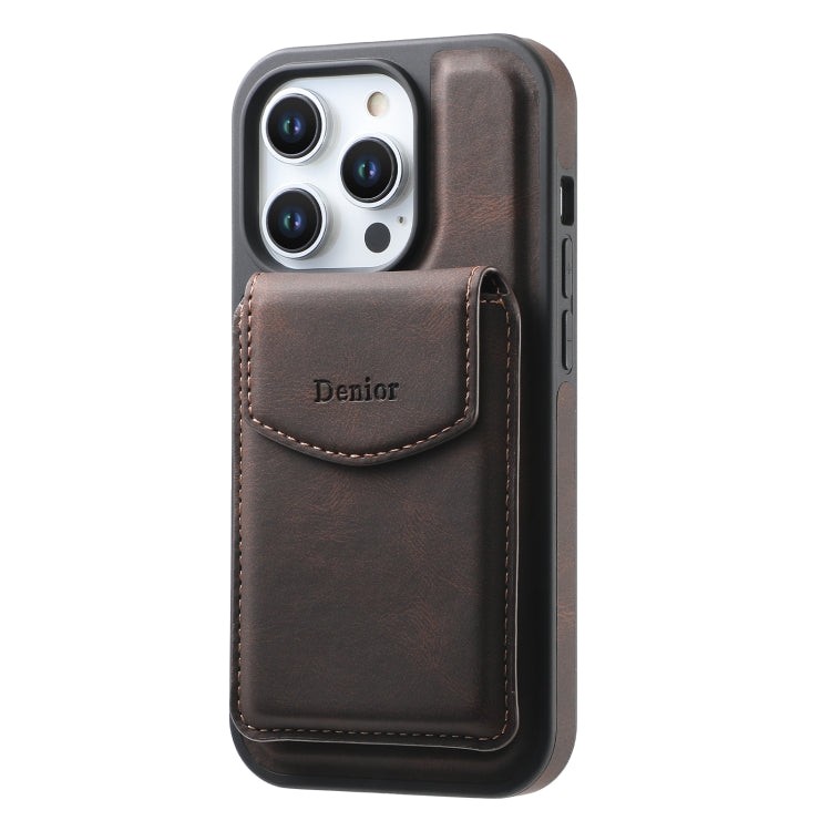 For iPhone 15 Pro Max Denior D20 Skin Feel MagSafe Holder Detachable Card Slot Phone Case(Brown) - iPhone 15 Pro Max Cases by Denior | Online Shopping South Africa | PMC Jewellery | Buy Now Pay Later Mobicred