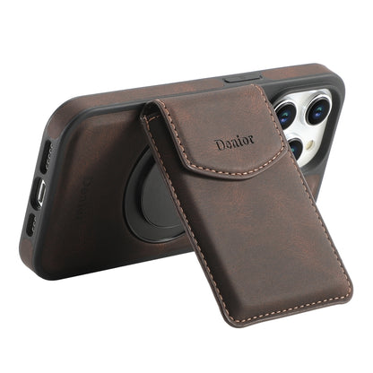 For iPhone 15 Pro Max Denior D20 Skin Feel MagSafe Holder Detachable Card Slot Phone Case(Brown) - iPhone 15 Pro Max Cases by Denior | Online Shopping South Africa | PMC Jewellery | Buy Now Pay Later Mobicred