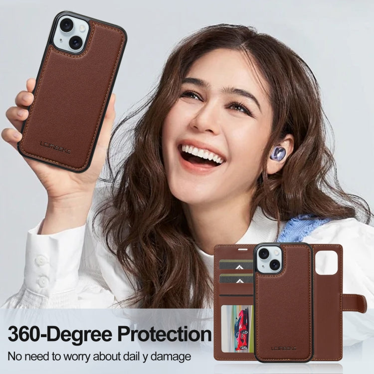 For iPhone 14 LC.IMEEKE L2 Series Detachable Magsafe PU Phone Case with Lanyard(Brown) - iPhone 14 Cases by LC.IMEEKE | Online Shopping South Africa | PMC Jewellery | Buy Now Pay Later Mobicred