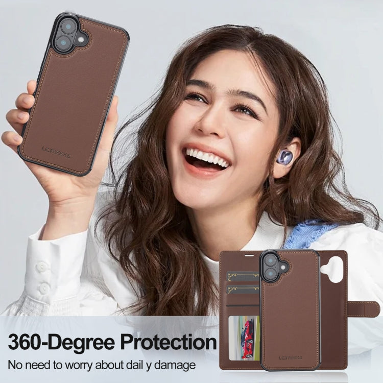 For iPhone 16 Plus LC.IMEEKE L2 Series Detachable Magsafe PU Phone Case with Lanyard(Brown) - iPhone 16 Plus Cases by LC.IMEEKE | Online Shopping South Africa | PMC Jewellery | Buy Now Pay Later Mobicred