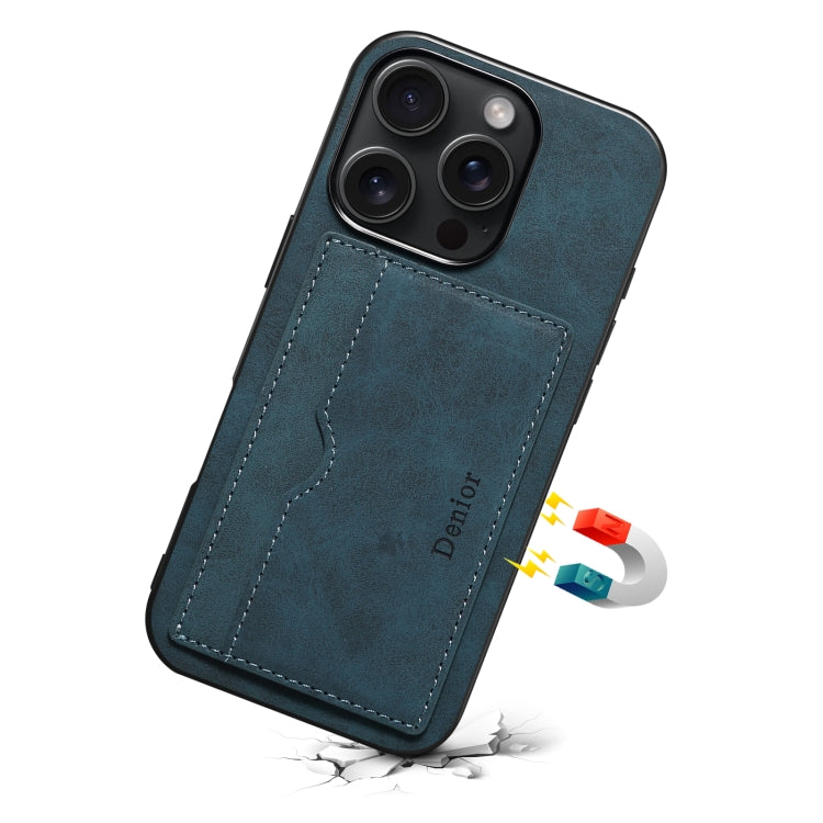 For iPhone 16 Denior D08 PU Single Card Slot Holder Phone Case(Blue) - iPhone 16 Cases by Denior | Online Shopping South Africa | PMC Jewellery | Buy Now Pay Later Mobicred