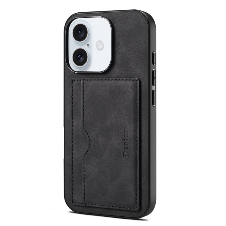 For iPhone 16 Plus Denior D08 PU Single Card Slot Holder Phone Case(Black) - iPhone 16 Plus Cases by Denior | Online Shopping South Africa | PMC Jewellery | Buy Now Pay Later Mobicred