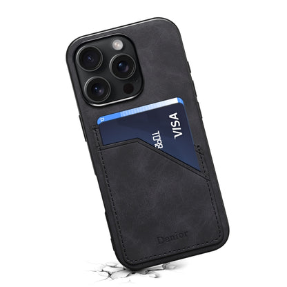 For iPhone 16 Denior D09 PU Dual Card Slot Back Cover Phone Case(Black) - iPhone 16 Cases by Denior | Online Shopping South Africa | PMC Jewellery | Buy Now Pay Later Mobicred