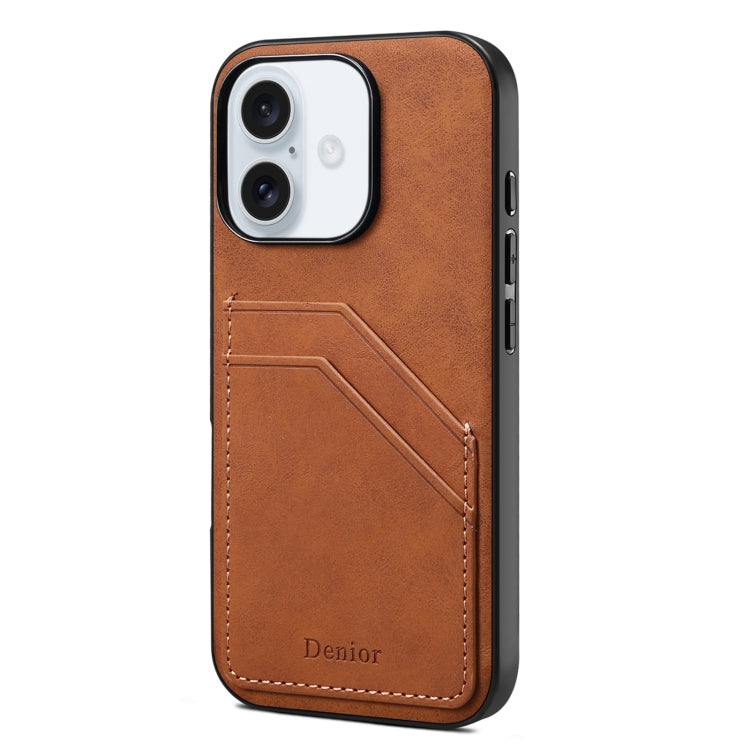 For iPhone 16 Denior D09 PU Dual Card Slot Back Cover Phone Case(Brown) - iPhone 16 Cases by Denior | Online Shopping South Africa | PMC Jewellery | Buy Now Pay Later Mobicred