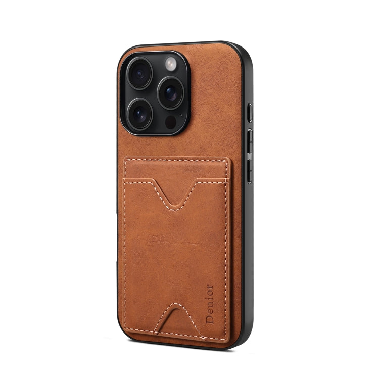 For iPhone 16 Pro Denior D06 PU Back Cover Card Slot Holder Phone Case(Brown) - iPhone 16 Pro Cases by Denior | Online Shopping South Africa | PMC Jewellery | Buy Now Pay Later Mobicred