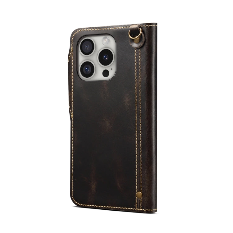For iPhone 16 Pro Max Denior B01 Oil Wax Cowhide Magnetic Button Genuine Leather Case(Black) - free shipping - PMC Jewellery - Order now!