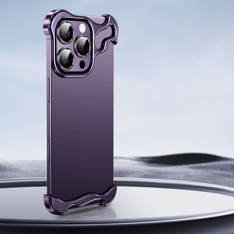 For iPhone 16 Pro Max Frameless Metal Corner Pad Phone Case with Lens Film(Purple) - iPhone 16 Pro Max Cases by PMC Jewellery | Online Shopping South Africa | PMC Jewellery | Buy Now Pay Later Mobicred