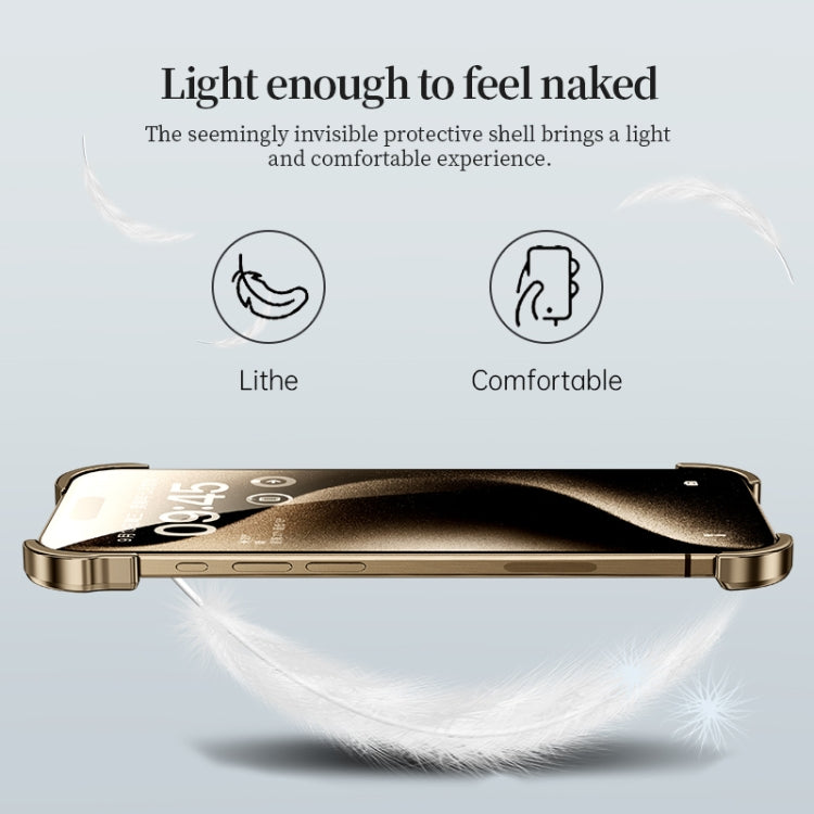 For iPhone 16 Plus Frameless Metal Corner Pad Phone Case with Lens Film(Black) - free shipping - PMC Jewellery - Order now!