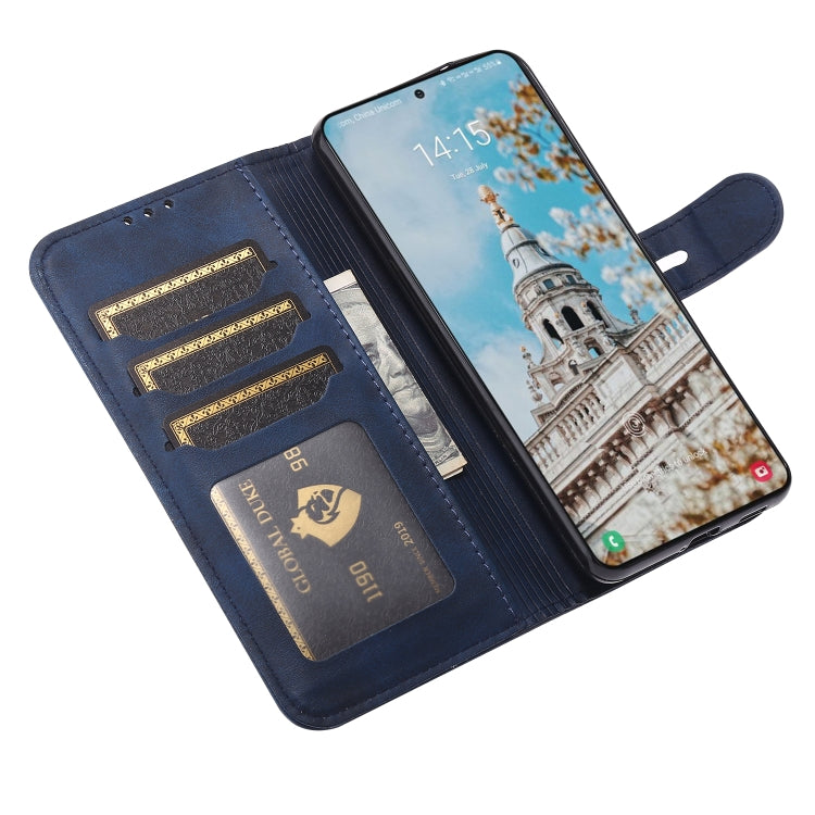 For Samsung Galaxy S25 5G Embossed Happy Cat Pattern Flip Leather Phone Case(Blue) - Galaxy S25 5G Cases by PMC Jewellery | Online Shopping South Africa | PMC Jewellery | Buy Now Pay Later Mobicred