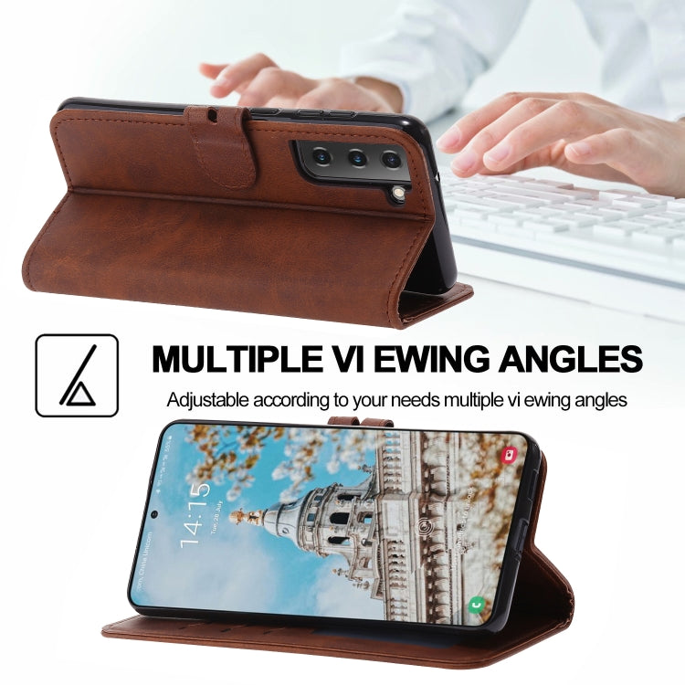 For Samsung Galaxy S25 5G Embossed Happy Cat Pattern Flip Leather Phone Case(Brown) - Galaxy S25 5G Cases by PMC Jewellery | Online Shopping South Africa | PMC Jewellery | Buy Now Pay Later Mobicred
