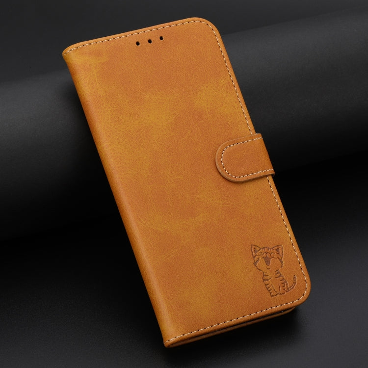 For Samsung Galaxy S25+ 5G Embossed Happy Cat Pattern Flip Leather Phone Case(Yellow) - Galaxy S25+ 5G Cases by PMC Jewellery | Online Shopping South Africa | PMC Jewellery | Buy Now Pay Later Mobicred