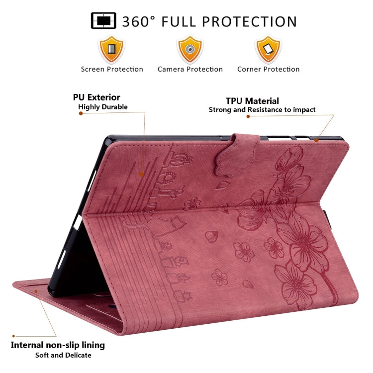 For OnePlus Pad / Pad Pro 12.1 Cartoon Sakura Cat Embossed Leather Tablet Case(Red) - Others by PMC TechLife | Online Shopping South Africa | PMC TechLife | Buy Now Pay Later Mobicred
