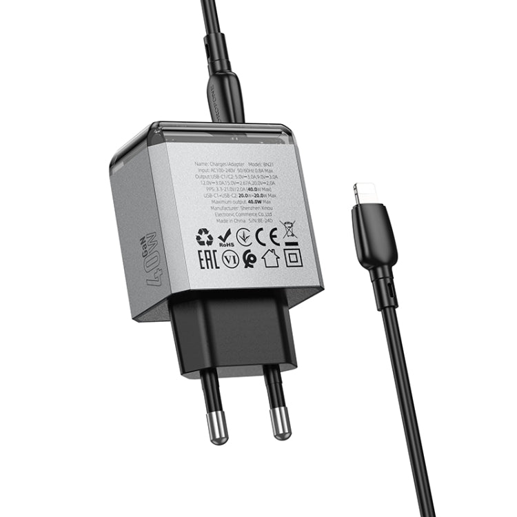 BOROFONE BN21 PD 40W 2 Type-C Charger with 1m Type-C to 8 Pin Cable Set, For:EU Plug(Tarnish) - free shipping - PMC TechLife - Order now!