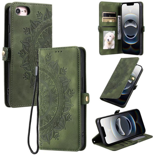 For iPhone 16e Skin Feel Totem Embossed Leather Phone Case(Deep Green) - iPhone 16e Cases by PMC Jewellery | Online Shopping South Africa | PMC Jewellery | Buy Now Pay Later Mobicred