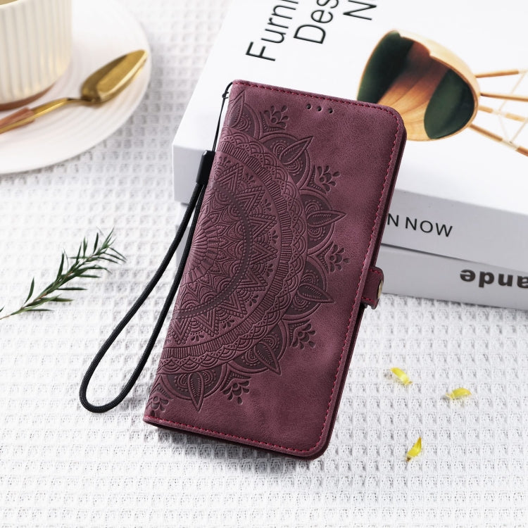 For Samsung Galaxy S25 5G Skin Feel Totem Embossed Leather Phone Case(Wine Red) - Galaxy S25 5G Cases by PMC Jewellery | Online Shopping South Africa | PMC Jewellery | Buy Now Pay Later Mobicred