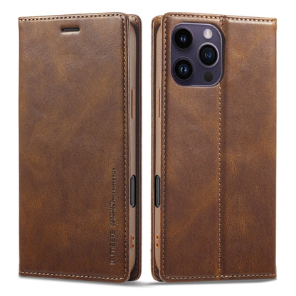 For iPhone 16 Pro LC.IMEEKE RFID Anti-theft Leather Phone Case(Brown) - iPhone 16 Pro Cases by LC.IMEEKE | Online Shopping South Africa | PMC Jewellery | Buy Now Pay Later Mobicred