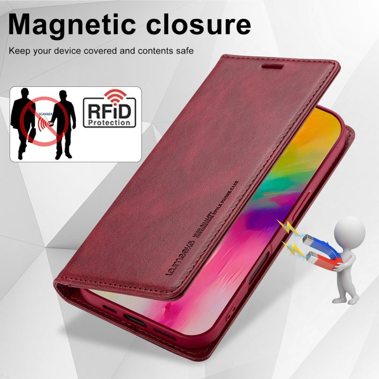 For iPhone 16 LC.IMEEKE RFID Anti-theft Leather Phone Case(Red) - iPhone 16 Cases by LC.IMEEKE | Online Shopping South Africa | PMC Jewellery | Buy Now Pay Later Mobicred