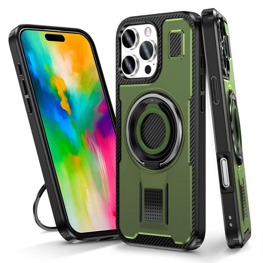 For iPhone 16 Pro Ring Holder Carbon Fiber PC Hybrid TPU Phone Case(Army Green) - iPhone 16 Pro Cases by PMC Jewellery | Online Shopping South Africa | PMC Jewellery | Buy Now Pay Later Mobicred