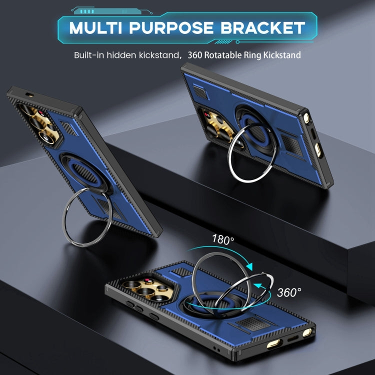 For Samsung Galaxy S25 Ultra 5G Ring Holder Carbon Fiber PC Hybrid TPU Phone Case(Blue) - Galaxy S25 Ultra 5G Cases by PMC Jewellery | Online Shopping South Africa | PMC Jewellery | Buy Now Pay Later Mobicred