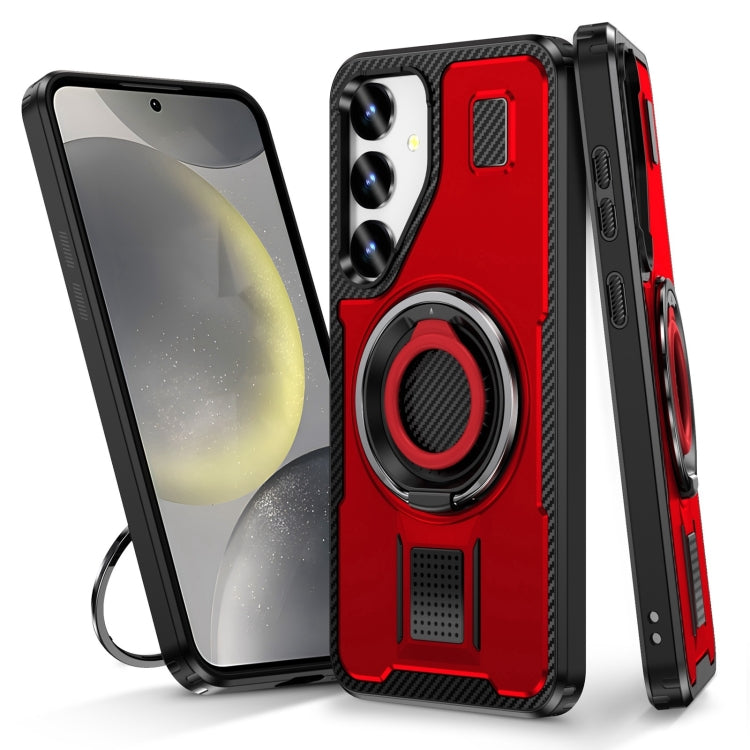 For Samsung Galaxy S25+ 5G Ring Holder Carbon Fiber PC Hybrid TPU Phone Case(Red) - Galaxy S25+ 5G Cases by PMC Jewellery | Online Shopping South Africa | PMC Jewellery | Buy Now Pay Later Mobicred