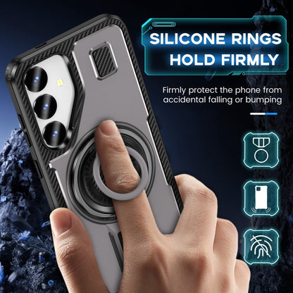 For Samsung Galaxy S25+ 5G Ring Holder Carbon Fiber PC Hybrid TPU Phone Case(Grey) - Galaxy S25+ 5G Cases by PMC Jewellery | Online Shopping South Africa | PMC Jewellery | Buy Now Pay Later Mobicred