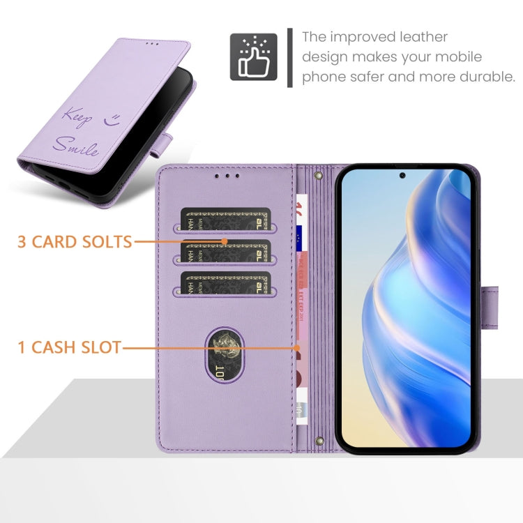 For Ulefone Note 14 Smile Embossing RFID Leather Phone Case(Light Purple) - Ulefone Cases by PMC Jewellery | Online Shopping South Africa | PMC Jewellery | Buy Now Pay Later Mobicred