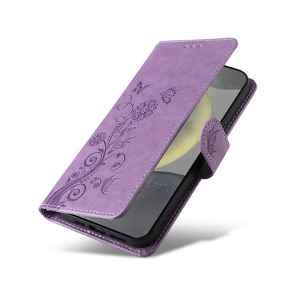 For Samsung Galaxy S25 5G Embossed Butterfly Flowers Leather Phone Case(Purple) - Galaxy S25 5G Cases by PMC Jewellery | Online Shopping South Africa | PMC Jewellery | Buy Now Pay Later Mobicred