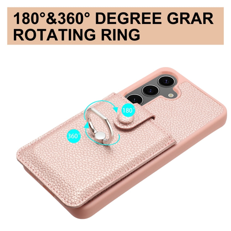 For Samsung Galaxy S25 5G Litchi Texture Drawing Card Bag Ring Holder Phone Case(Blue) - Galaxy S25 5G Cases by PMC Jewellery | Online Shopping South Africa | PMC Jewellery | Buy Now Pay Later Mobicred