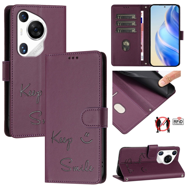 For Huawei Pura 70 Pro Smile Embossing RFID Leather Phone Case(Violet) - Huawei Cases by PMC Jewellery | Online Shopping South Africa | PMC Jewellery | Buy Now Pay Later Mobicred