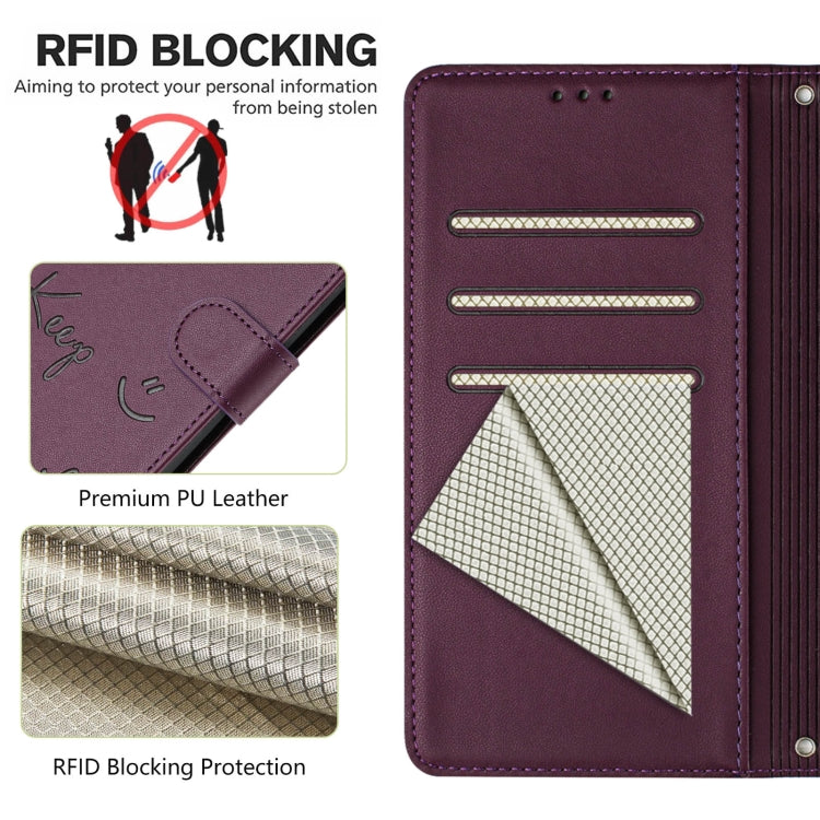 For Huawei Pura 70 Pro Smile Embossing RFID Leather Phone Case(Violet) - Huawei Cases by PMC Jewellery | Online Shopping South Africa | PMC Jewellery | Buy Now Pay Later Mobicred