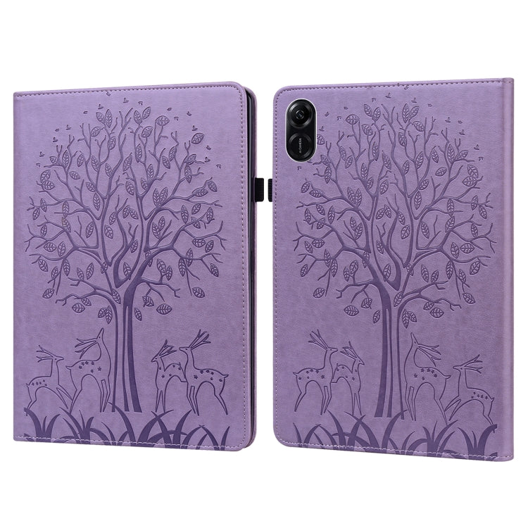 For Honor Pad X9 Tree & Deer Embossed Leather Tablet Case(Purple) - Honor by PMC TechLife | Online Shopping South Africa | PMC TechLife | Buy Now Pay Later Mobicred