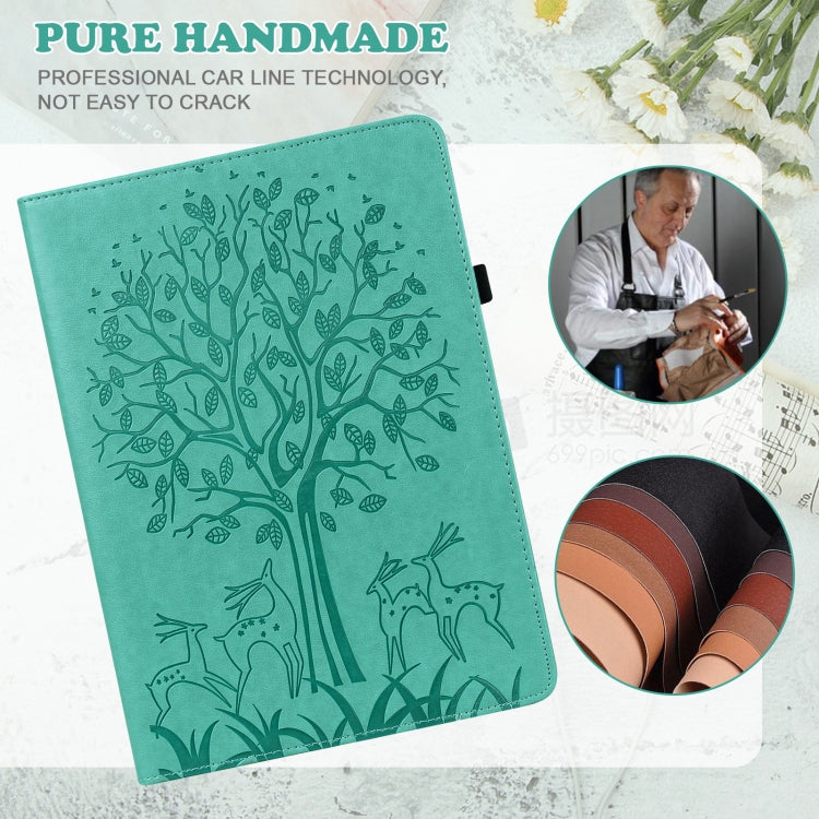 For Honor Pad X9 Tree & Deer Embossed Leather Tablet Case(Green) - Honor by PMC TechLife | Online Shopping South Africa | PMC TechLife | Buy Now Pay Later Mobicred