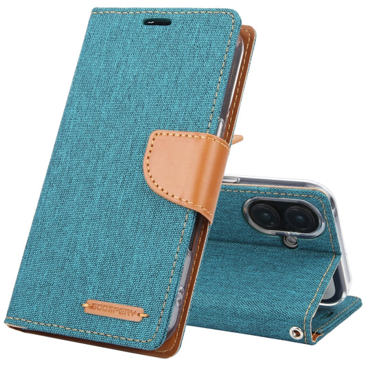 For iPhone 16 Plus GOOSPERY CANVAS DIARY Fabric Texture Flip Leather Phone Case(Green) - iPhone 16 Plus Cases by GOOSPERY | Online Shopping South Africa | PMC Jewellery | Buy Now Pay Later Mobicred