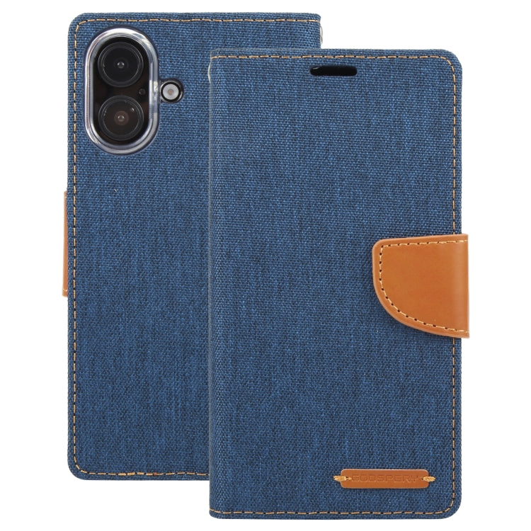 For iPhone 16 GOOSPERY CANVAS DIARY Fabric Texture Flip Leather Phone Case(Navy Blue) - iPhone 16 Cases by GOOSPERY | Online Shopping South Africa | PMC Jewellery | Buy Now Pay Later Mobicred