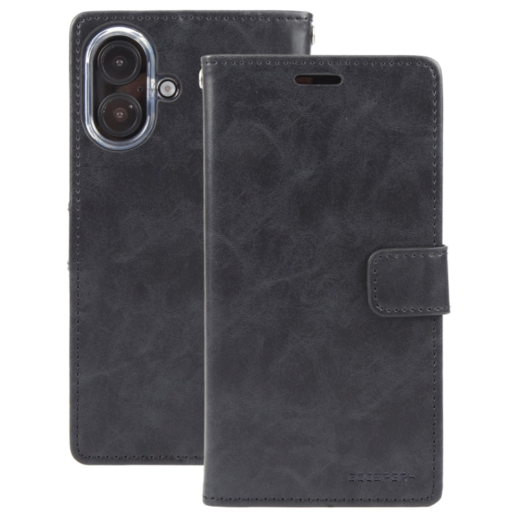 For iPhone 16 GOOSPERY BLUE MOON Crazy Horse Texture Leather Phone Case(Black) - iPhone 16 Cases by GOOSPERY | Online Shopping South Africa | PMC Jewellery | Buy Now Pay Later Mobicred