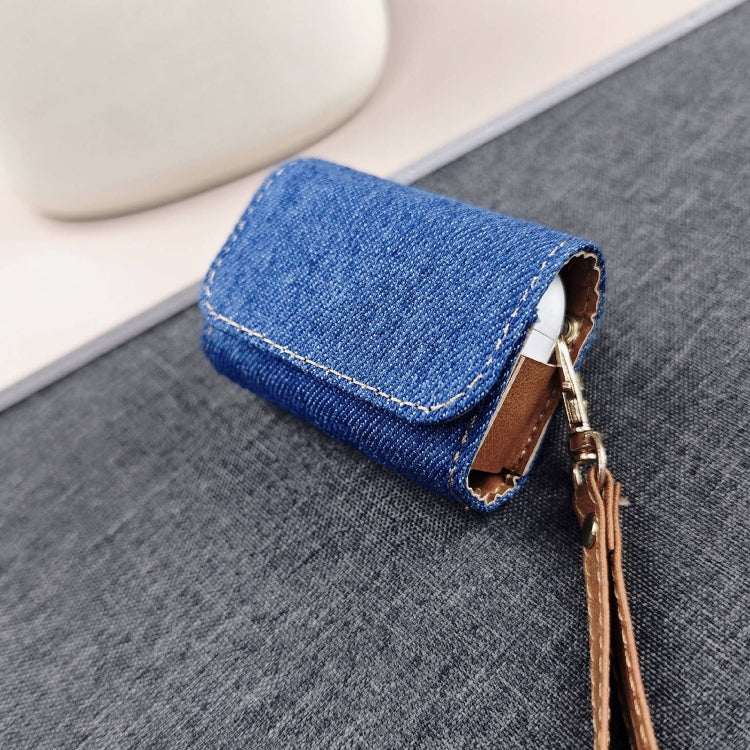 For AirPods Pro Cowboy Fabric Texture PU Headset Protective Bag(Dark Blue) - For AirPods Pro by PMC Jewellery | Online Shopping South Africa | PMC Jewellery | Buy Now Pay Later Mobicred