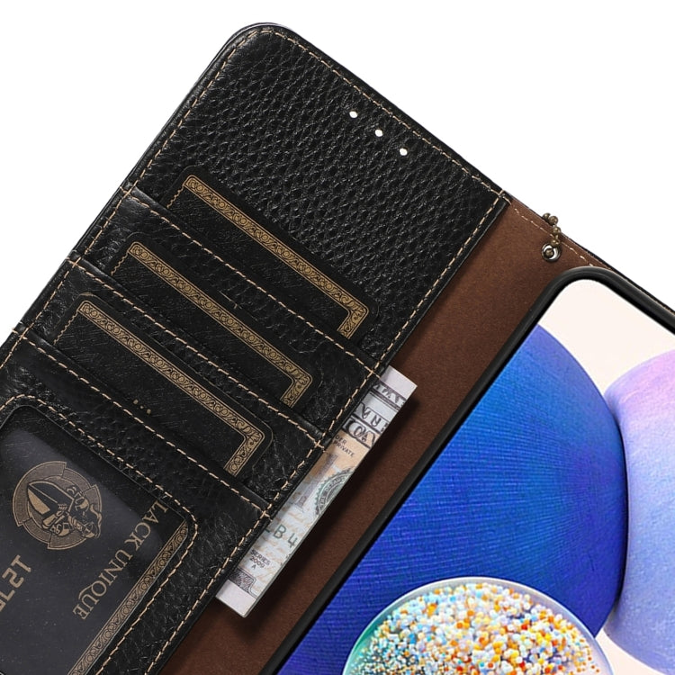 For Motorola Edge 50 Neo Genuine Leather Litchi Texture RFID Leather Phone Case(Black) - Motorola Cases by PMC TechLife | Online Shopping South Africa | PMC TechLife | Buy Now Pay Later Mobicred