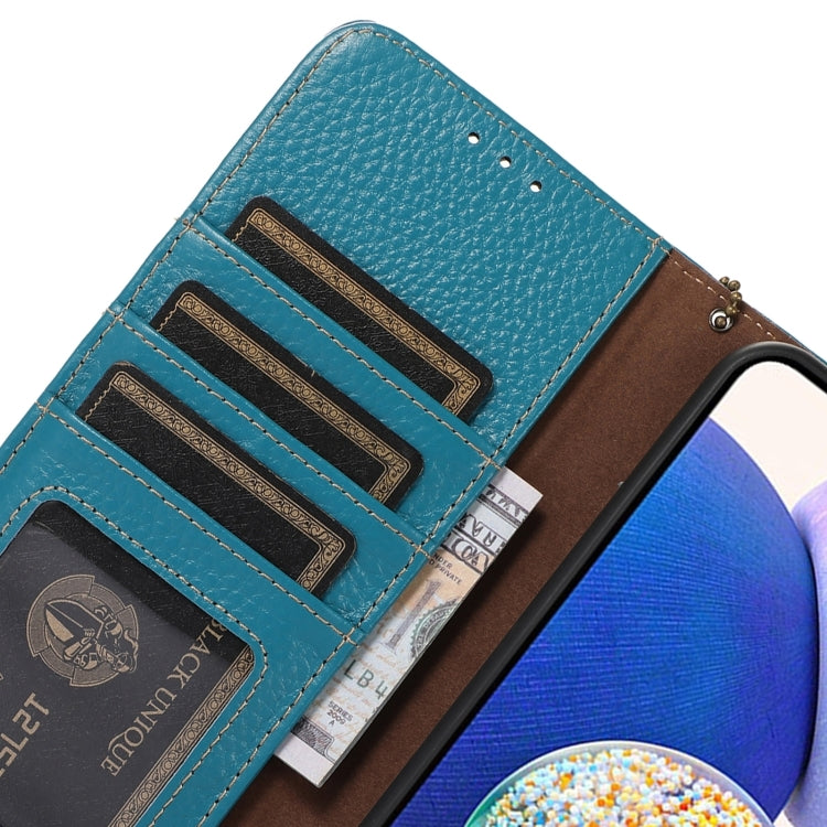 For Motorola Moto G35 Genuine Leather Litchi Texture RFID Leather Phone Case(Blue) - Motorola Cases by PMC TechLife | Online Shopping South Africa | PMC TechLife | Buy Now Pay Later Mobicred