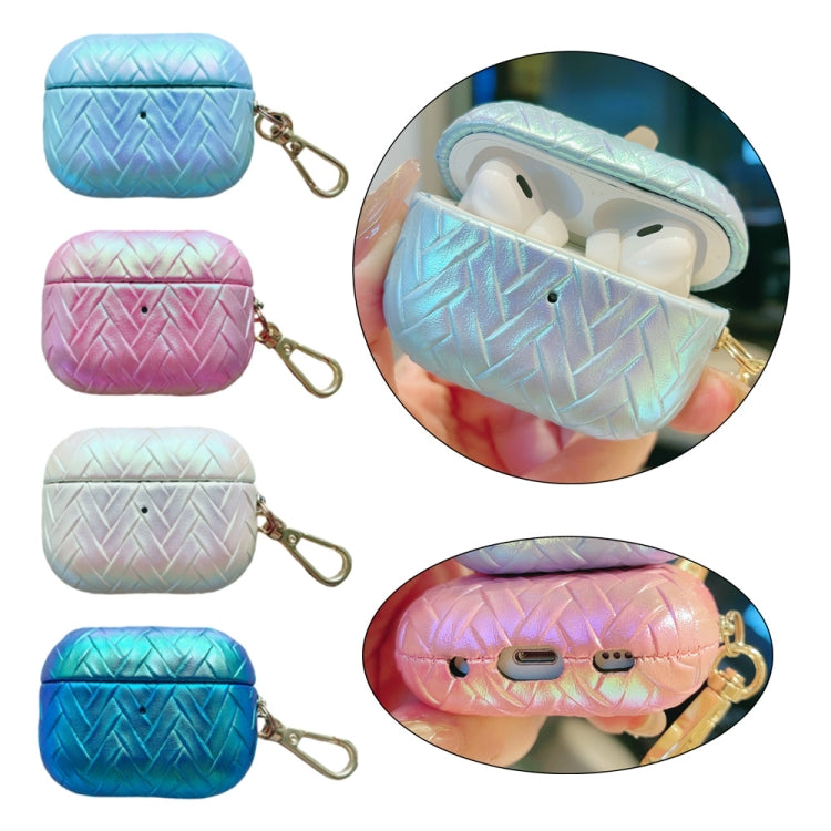 For AirPods Pro 2 Colorful Weaving Texture Earbuds Box PC Case with Hook(Blue) - For AirPods Pro 2 by PMC Jewellery | Online Shopping South Africa | PMC Jewellery | Buy Now Pay Later Mobicred