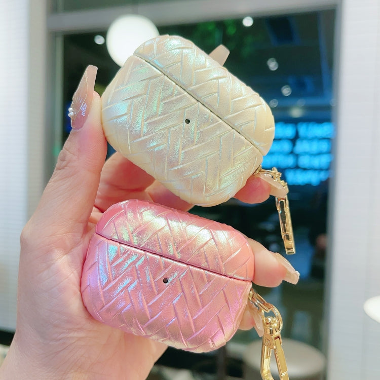 For AirPods 4 Colorful Weaving Texture Earbuds Box PC Case with Hook(White) - For AirPods 4 by PMC Jewellery | Online Shopping South Africa | PMC Jewellery | Buy Now Pay Later Mobicred