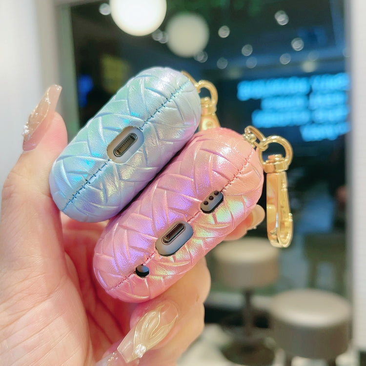 For AirPods 4 Colorful Weaving Texture Earbuds Box PC Case with Hook(Pink) - For AirPods 4 by PMC Jewellery | Online Shopping South Africa | PMC Jewellery | Buy Now Pay Later Mobicred