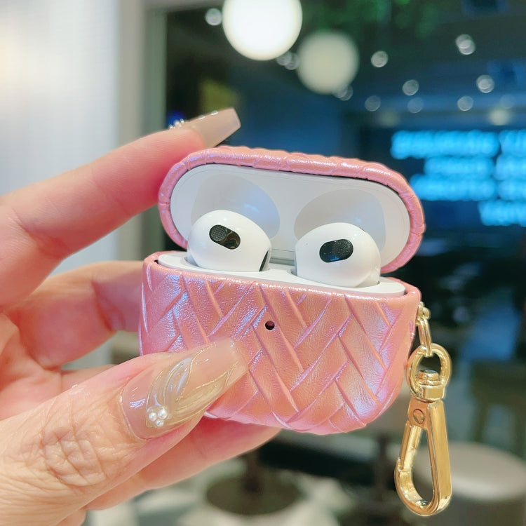 For AirPods Pro Colorful Weaving Texture Earbuds Box PC Case with Hook(Blue) - free shipping - PMC Jewellery - Order now!
