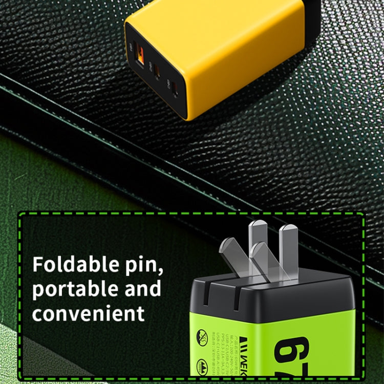 WK WP-U157 67W USB-C / Type-Cx2, USB GaN Fast Charger, Plug Type:UK Plug(Yellow) - free shipping - PMC TechLife - Order now!