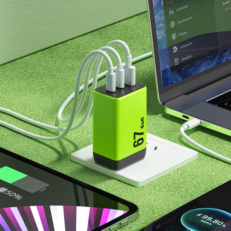 WK WP-U157 67W USB-C / Type-Cx2, USB GaN Fast Charger, Plug Type:UK Plug(Yellow) - free shipping - PMC TechLife - Order now!